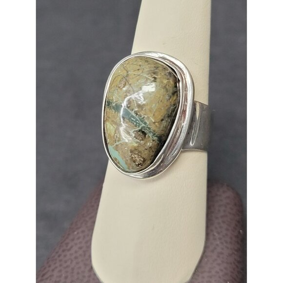 Vintage Sterling Silver & Large Oval Jasper Statement Size‎ 9.5 Ring 35 - Picture 2 of 7